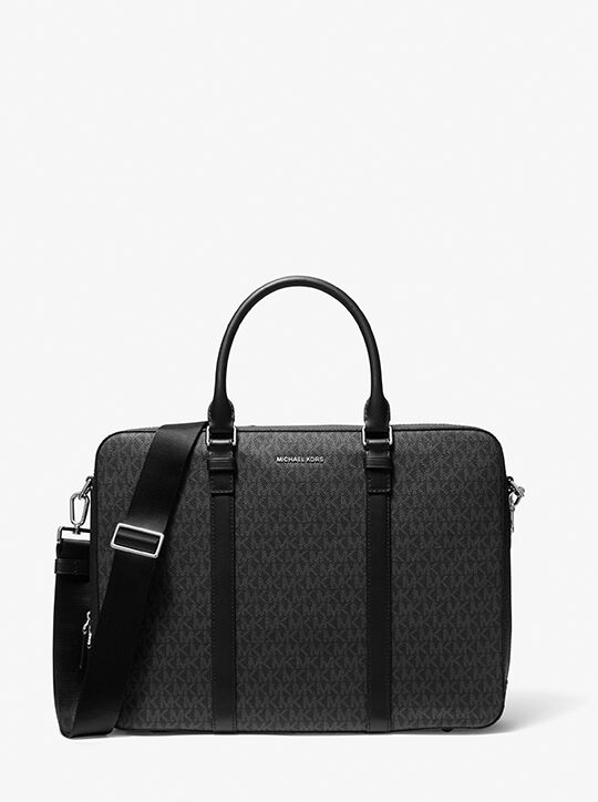 Hudson Logo and Leather Double-Gusset Briefcase michael kors hudson logo and leather double gusset briefcase
