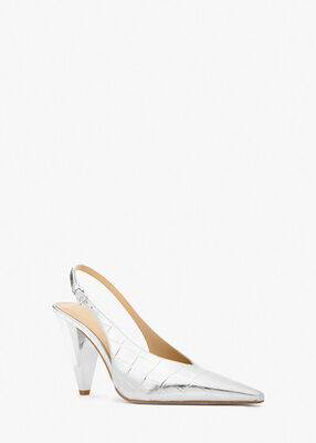 michael kors electra metallic crocodile embossed leather slingback pump