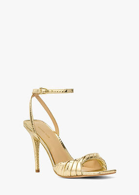 michael kors صندل كيانا من الجلد المنقوش بنقشة جلد الثعبان المعدني