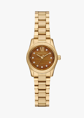 michael kors ساعة مايكل كورس ليكسينغتون بثلاث عقارب مطلية بالذهب مصنوعة من الفولاذ المقاوم للصدأ