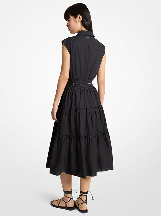 michael kors belted cotton poplin sleeveless shirtdress