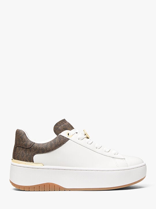 michael kors dottie signature logo trim and leather platform sneaker