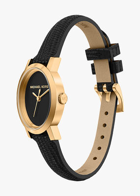 michael kors ساعة مايكل كورس مود بثلاث عقارب من الجلد الأسود