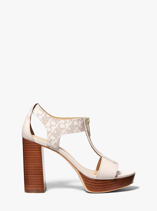 Berkley Empire Signature Logo and Leather Block-Heel Sandal michael kors berkley empire signature logo and leather block heel sandal