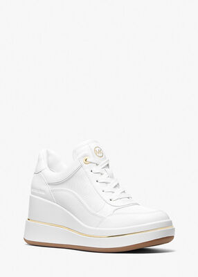 michael kors emmy leather and mesh wedge trainer