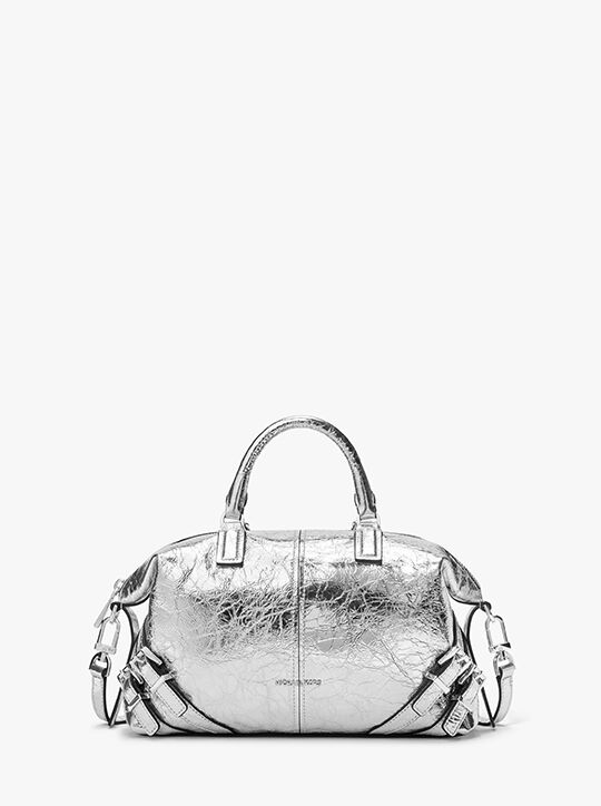 michael kors darrington metallic small crackled leather satchel