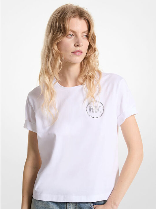 Embellished Logo Organic Cotton T-Shirt michael kors embellished logo organic cotton t shirt