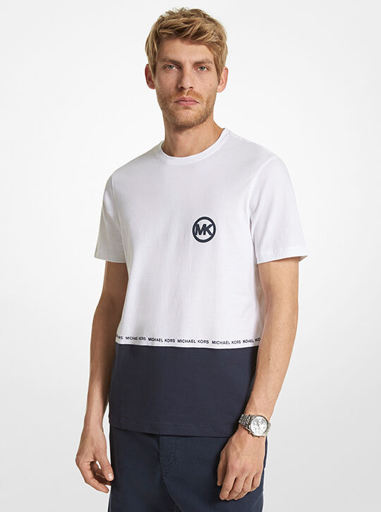 Two-Tone Logo Cotton T-Shirt michael kors two tone logo cotton t shirt