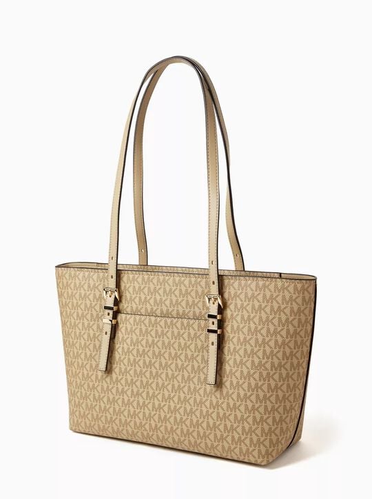 Quinn Medium Signature Logo and Leather Tote Bag michael kors quinn medium signature logo and leather tote bag