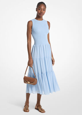 michael kors smocked georgette midi dress