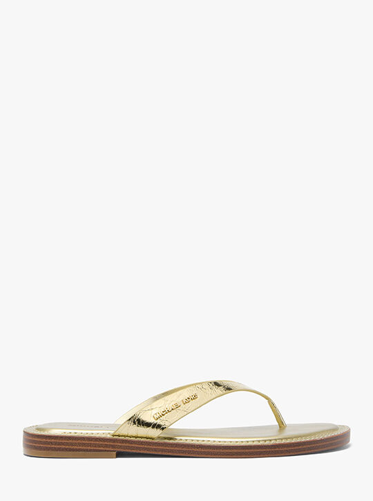 michael kors koko metallic crackled leather flip flop
