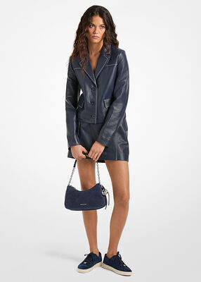 michael kors contrast trim leather cropped blazer