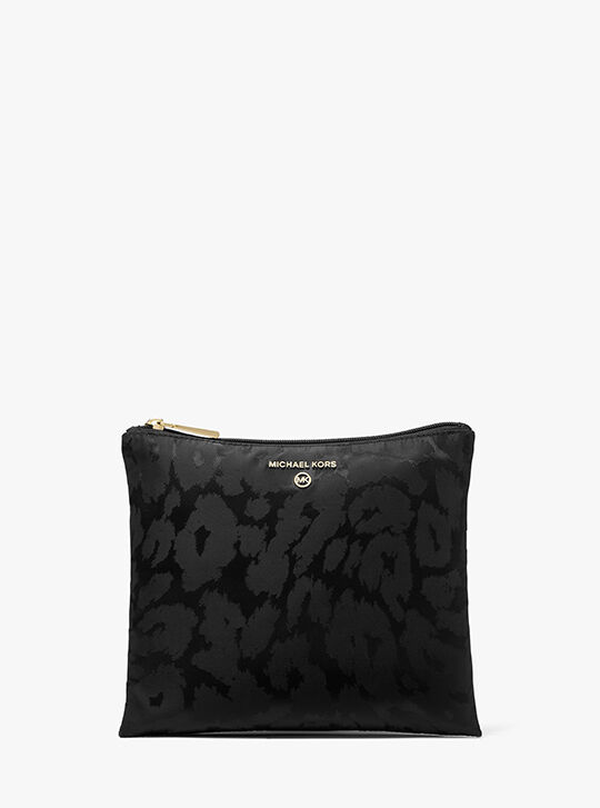 Jet Set Large Leopard Jacquard Nylon Tote Bag, BLACK | Michael