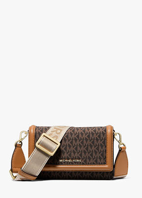 michael kors jet set small logo print woven smartphone crossbody bag