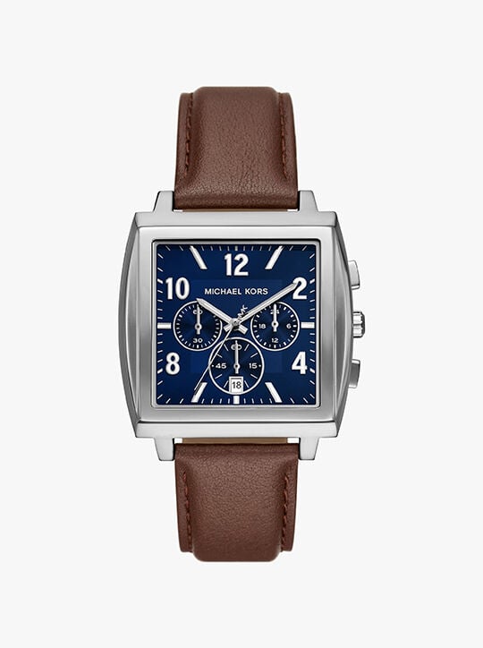 Oversized Rhys Silver-Tone and Leather Watch michael kors oversized rhys silver tone and leather watch