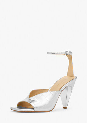 michael kors صندل إليكترا المعدني من الجلد المنقوش بنقشة جلد التمساح