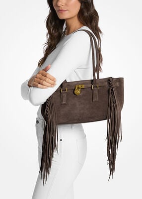 michael kors hamilton moderne small fringed suede satchel