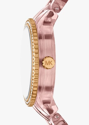 michael kors ritz pav  pink tone and acetate watch