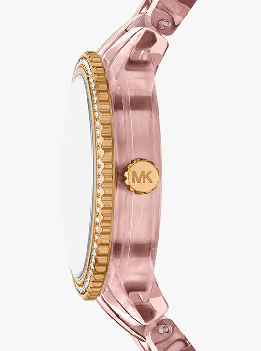 ساعة ريتز بافيه باللون الوردي والأسيتات michael kors ساعة ريتز بافيه باللون الوردي والأسيتات