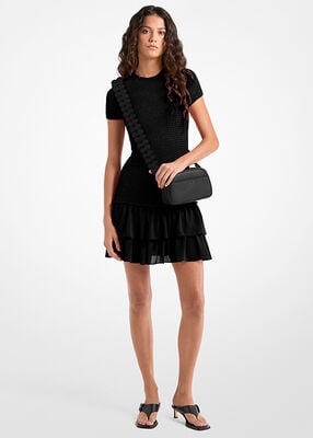 michael kors فستان قصير من قماش جورجيت مكشكش