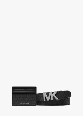 michael kors signature logo card case and belt gift set