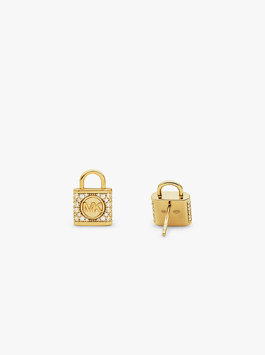 Precious Metal-Plated Sterling Silver Lock Pavé Stud Earrings michael kors precious metal plated sterling silver lock pav stud earrings