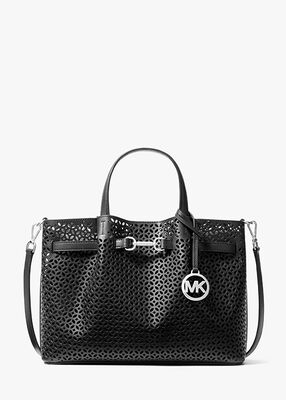 michael kors carson medium floral laser cut satchel