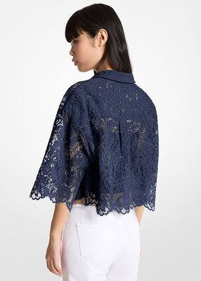 michael kors corded floral lace cropped blouse