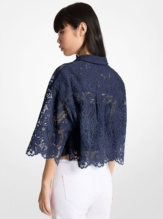 Corded Floral Lace Cropped Blouse michael kors corded floral lace cropped blouse