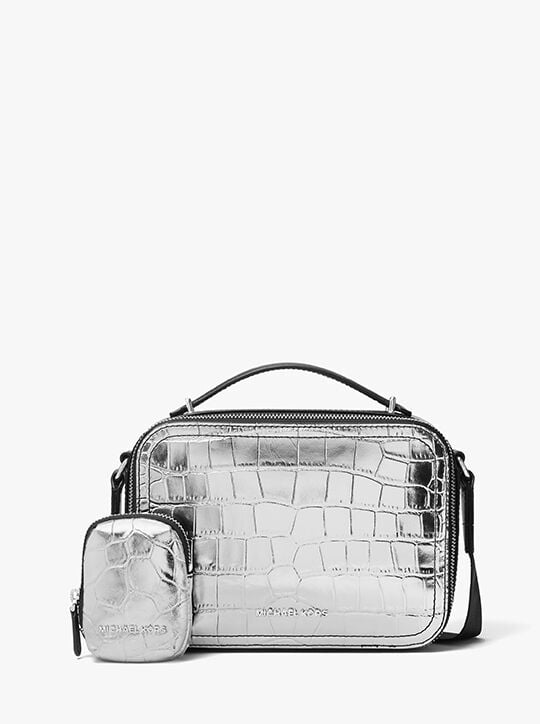 Hudson Metallic Crocodile Embossed Leather Crossbody Bag michael kors hudson metallic crocodile embossed leather crossbody bag