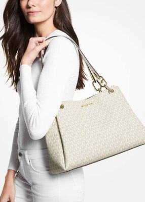 michael kors حقيبة كتف تريشا كبيرة بشعار الماركة
