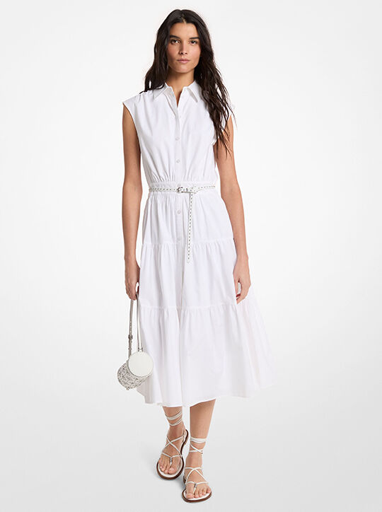 michael kors belted cotton poplin sleeveless shirtdress