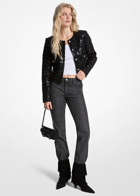 michael kors sequined tweed cropped jacket