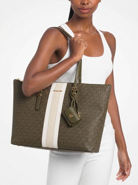 Logo-print striped tote bag michael kors logo print striped tote bag