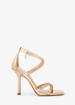 michael kors celia metallic snake embossed leather sandal