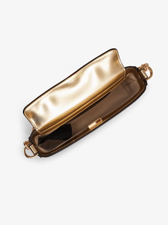 michael kors bryant small metallic signature logo convertible pochette