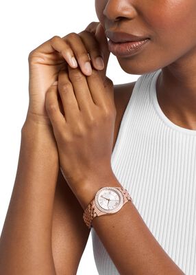 michael kors mini harlowe pav  rose gold tone watch