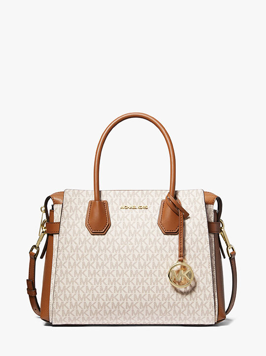michael kors mercer medium logo and leather belted satchel
