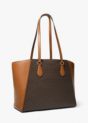 michael kors taryn large signature logo and leather tote bag