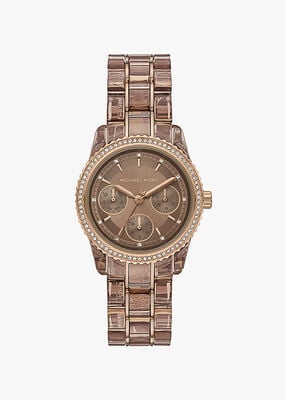 michael kors ritz pav  beige gold tone and acetate watch