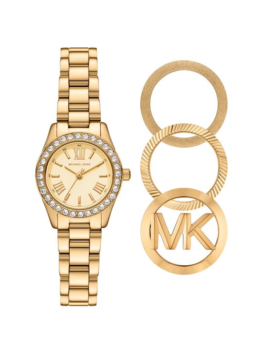 michael kors lexington brushed gold tone watch gift set