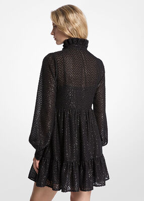 michael kors metallic clip jacquard tie neck dress