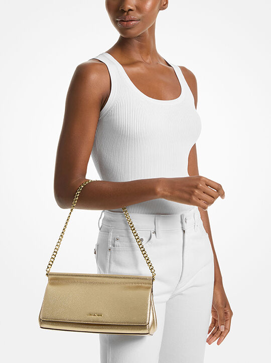 michael kors حقيبة صغيرة من الجلد المحبب المعدني بلون قرمزي متوسط