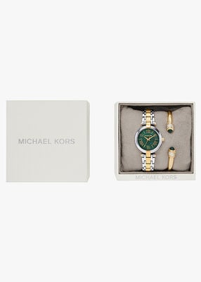 michael kors laney three hand two tone stainless steel watch set