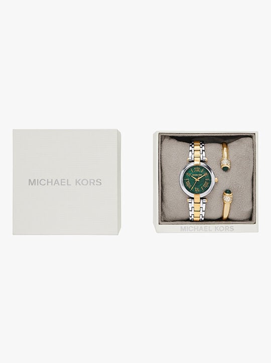 michael kors laney three hand two tone stainless steel watch set