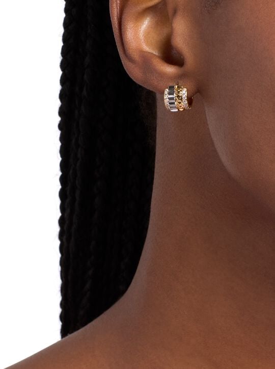 Pavé Two-Tone Fluted Huggie Earrings michael kors pav two tone fluted huggie earrings