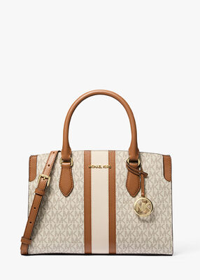 michael kors becca medium signature logo stripe satchel