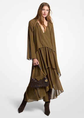 michael kors ruffled georgette high low maxi dress