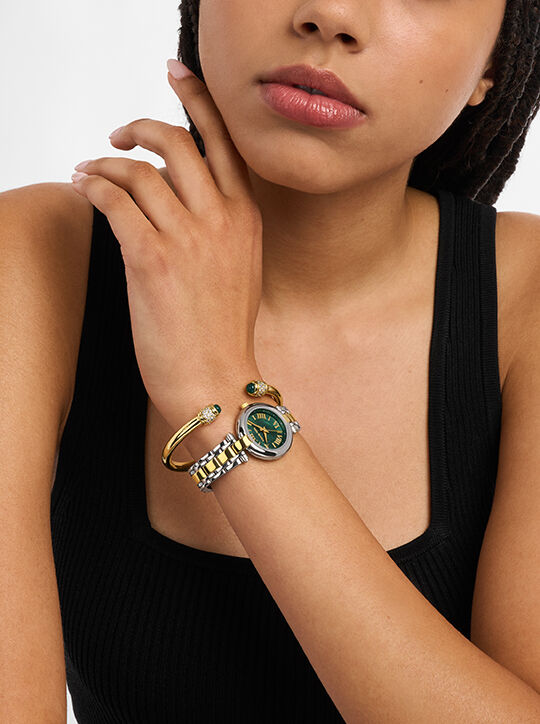 michael kors laney three hand two tone stainless steel watch set