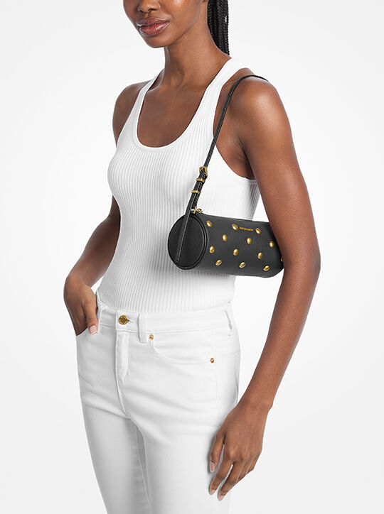 michael kors izzy small studded pebbled leather barrel pochette